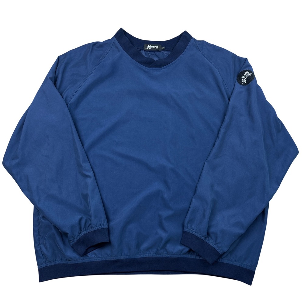 Ashworth Vintage Golf Windshirt Navy Blue Pullover V-Neck Windbreaker Mens XL